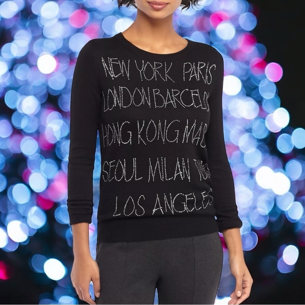 NEW The Limited Black City Name Rhinestoned Women's Long Sleeve Size 3X